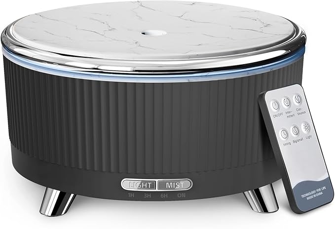 500ML Large Capacity Essential Oil Diffuser, Ultrasonic Aromatherapy Diffuser with 7 Color LED Lights with Remote Control, Cool Mist Humidifier, Timed Mist, Auto Shut-Off (Black)