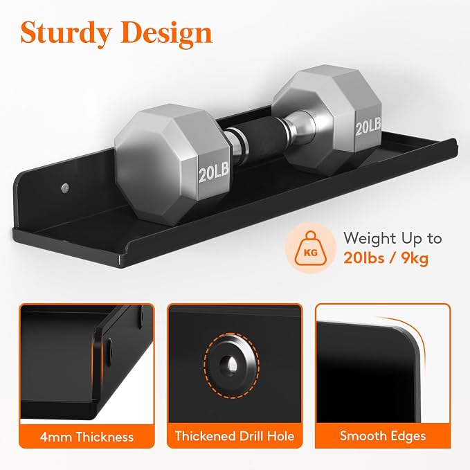 Lifewit Floating Shelves for Wall, Acrylic Display Shelf Wall Mounted for Figure, Car, Art, Book, 14" Perfume Organizer for Bathroom, Bedroom, Living Room, Nursery, Home Decor, Black, 8 Pack