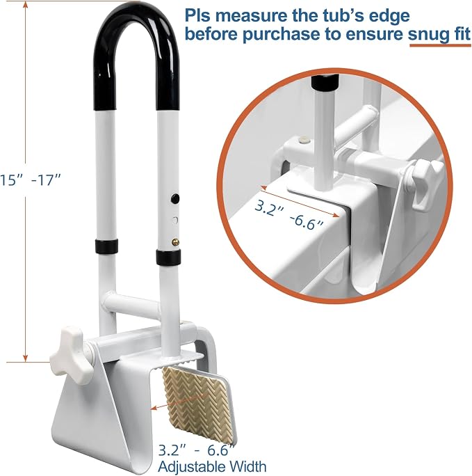 HEPO Adjustable Bathtub Grab Bars for Seniors, Bath Safety Grab Bar with Anti-Slip Cover for Elderly, Height and Width Adjustable