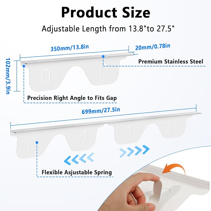 Stove Gap Covers Stainless Steel, 2 Pcs Stove Gap Filler for Counter Side Gap, Retractable Length 13.8" to 27.5"
