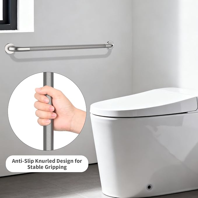 36 Inch Brushed Nickel Shower Grab Bar with Anti-Slip Knurled Grip,YuanDe Stainless Steel Bathroom Grab Bars，Shower Handrail Support, Handicap Elderly Balance Assist Handles