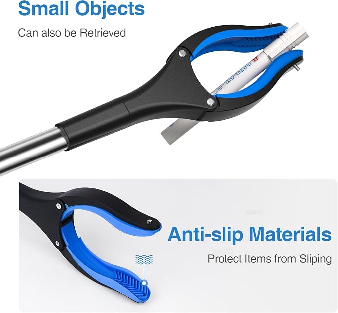 2-Pack Grabber Reacher Tool, 32 Inch Extra Long Steel Foldable Pick Up Stick with Strong Grip Magnetic, 90° Rotating Anti-Slip Jaw, Trash Claw Grabber Tool, Hand Grabber for Reaching, Arm Extension