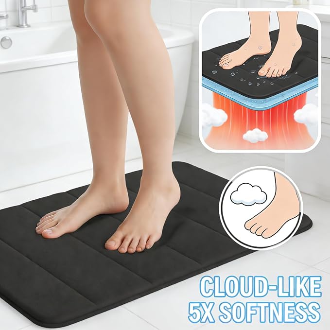 RUN HELIX Bathroom Rugs Set 2 Piece Memory Foam Bath Rugs Non-Slip Bath Mat,Washable Room Mats,Absorbent Shaggy Rug Super Soft Kitchen Mats, Batroom Carpets for Bathroom,Tub,Shower Home Decor（Black）