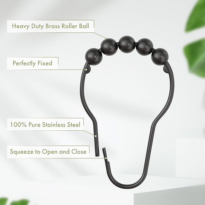 Amazer Black Shower Curtain Hooks, Decorative Shower Curtain Hooks, Shower Hooks for Shower Curtain Rust Proof Stainless Steel Shower Curtain Hooks Set of 12