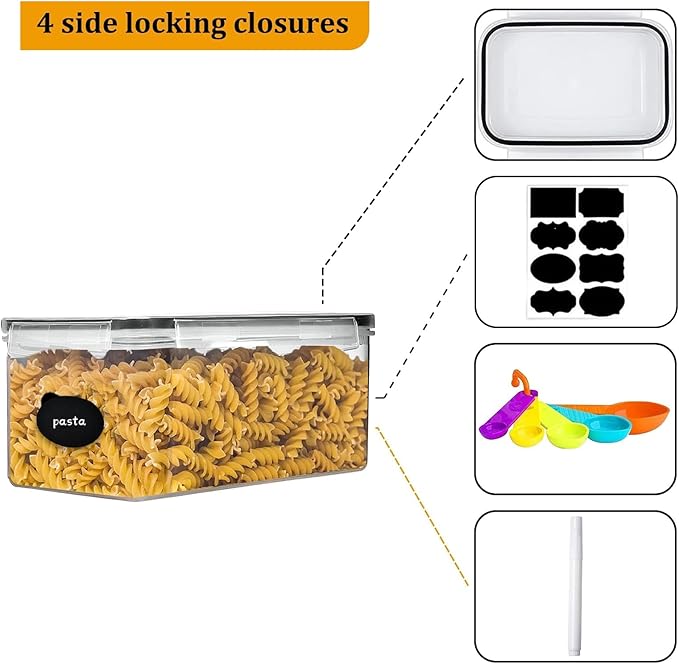 Airtight Food Storage Containers with Lids, 3.2L BPA-Free Plastic Canisters for Spaghetti, Cereal, Oats & Kitchen Pantry Organization, 8 Pack