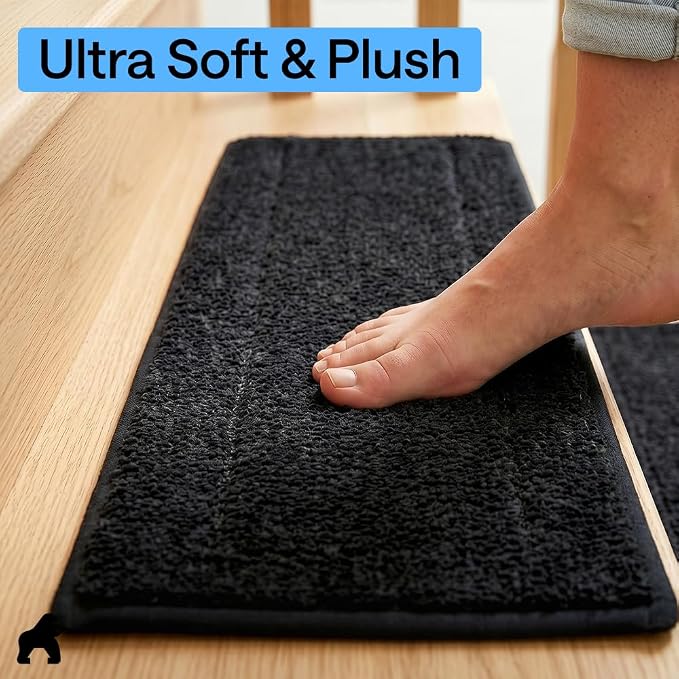 GORILLA GRIP Peel and Stick Stair Treads for Wooden Steps, Multi-Surface Use, Machine Washable Carpet Runners, Indoor Rugs for Stairs, Pet Friendly, Universal Size, 4 Pack Black, 8x28 Inches