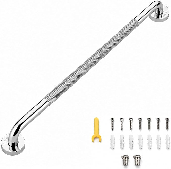 32 Inch Shower Grab Bar, Chrome Anti-Slip Bathroom Grab Bar with Knurled Grip, Stainless Steel Safety Handrail for Toilet Bathtub, Shower Handle Handicap Bars for Senior, Elderly, Pregnant