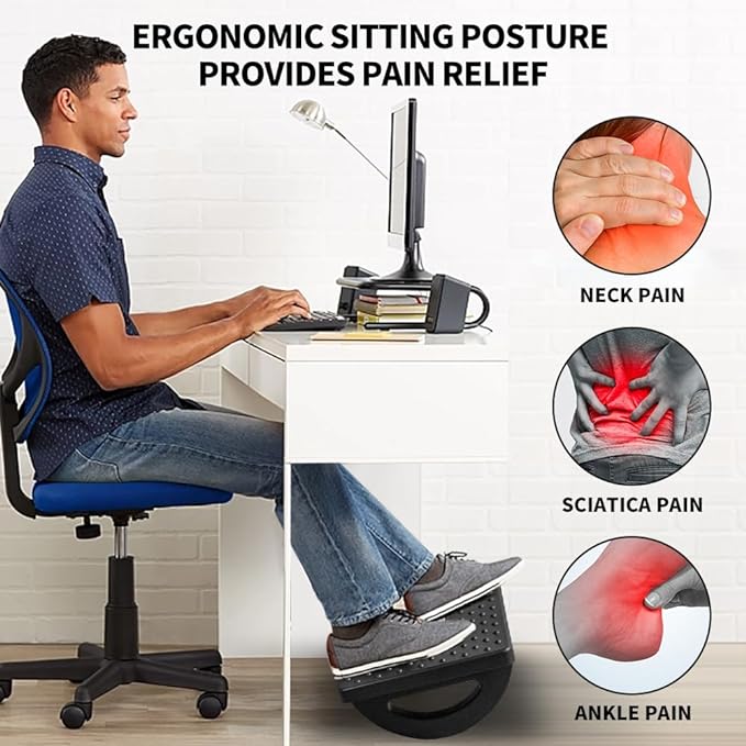CasaZenith Foot Rest for Under Desk at Work - Ergonomic Foot Stools for Under Office Desk - Rocking Footrest with Roller Massager - Leg Rest for Chair, Computer Gaming -13" L x 9.6" W x 5" H
