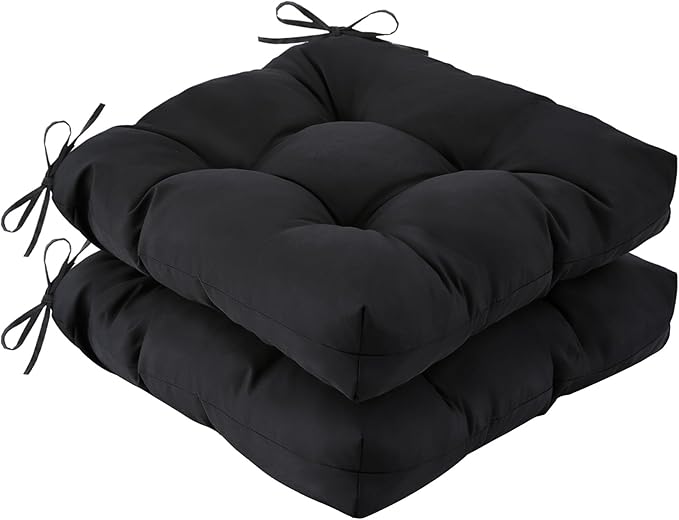 IASEAHK Outdoor Chair Cushions Set of 2, 19" x 19" x 5", Waterproof Outdoor Seat Cushions for Patio Furniture, Fade-Resistant Patio Chair Cushion, Dining Wicker Chair Pads for Porch Garden, Black