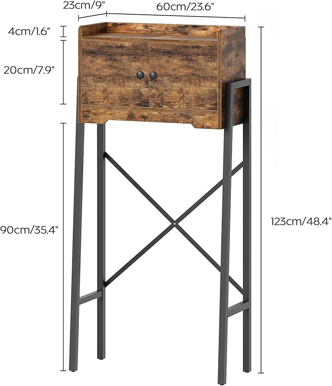 YATINEY Over The Toilet Storage Cabinet, Freestanding Above The Toilet Storage Cabinet, Over The Toilet Storage Rack with X-Shaped Back Support, for Bathroom, Laundry, Rustic Brown and Black TR04BR