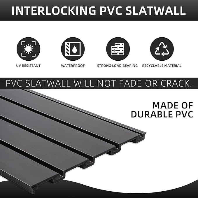 Slatwall Panel Garage Slat Wall Storage Systems, PVC Slat Wall Paneling Garage Tool Organizer Wall Mount, Black 4’x2’ Slatwall Panels Garage Wall Organizer, Garage Storage & Organization Products