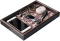 Wooden Valet Tray with Leather Base - Nightstand Catchall Organizer for Cologne, Perfume, Keys, Wallet, Phone, Watch, Jewelry & Sunglasses (Bohemian)