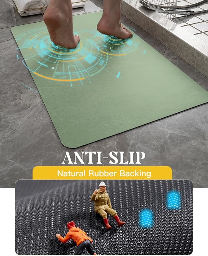 MontVoo -Bath Mat Rug-Rubber Backing Non Slip Quick Dry Absorbent Thin Bathroom Rugs Fit Under Door-Faux Suede Surface Bathroom Floor Mats-Shower Rug for in Front of Bathtub Shower Sage Green 16"x24"