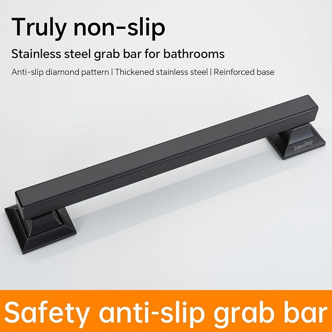 Joyrain Stainless Steel Square Grab Bar - ADA Compliant 500lb Weight Limit, 16/24/32 Inch Bathroom Safety Rail for Seniors & Disabled (Matte Black, 24 inch)