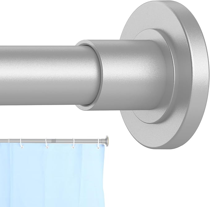 CorkLatta Silver Shower Curtain Rod 31 to 80 Inch,1 Inch Diameter Adjustable Spring Tension Stainless Steel Telescoping Rod,Easy Install,No Rust