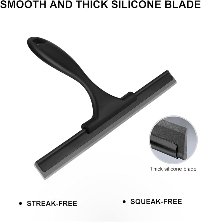 SetSail Squeegee for Shower Glass Door Stainless Steel Shower Squeegee for Glass Doors All-Purpose Window Squeegee for Tile Shower Walls, Sink, Mirror, Bathroom, Car Window Cleaning 10 Inches, Balck