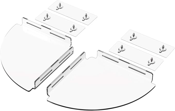 Bakzon Acrylic Corner Shelf 2 Pack, Adhesive Shower Caddy, 0.12" Thick Shatter-Resistant Clear Bathroom Corner Shelves for Tile Wall, No Drill Renter Friendly, 10×10 Inch, 20 lbs Capacity