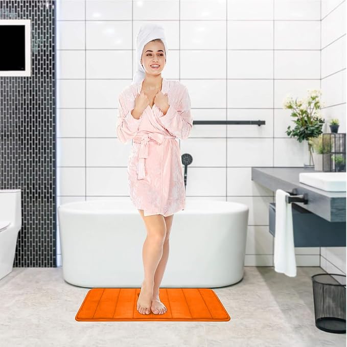 Orange Bathroom Rugs Extra Soft Memory Foam Bath Mat Sets 3 Piece Non Slip Absorbent & Dry Living Mat Sets Washable Bath Carpets with Toilet Rug,Bath Rugs for Bathroom,Tub,Shower,Kitchen,Bedroom