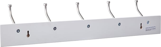 Amazon Basics Rectangular Farmhouse Wall-Mounted Coat Rack for Entryway and Bedroom, Storage Organizer, 5 Hooks, White