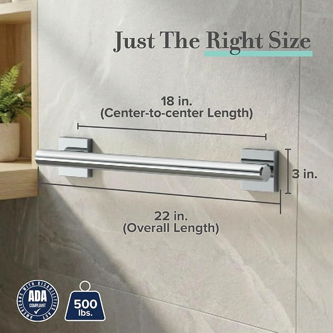 Gatco 942 Elevate 18" L Grab Bar, Chrome/ADA Compliant Stainless Steel Safety Grab Bar for Bathroom