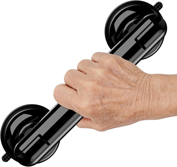 Upgraded Grab Bars for Shower Bathtub Bathroom Wall, Heavy-Duty Suction Grab Bars Shower Handle Safety for Elderly Seniors Handicap, No Drilling Tool-Free, Easy Removal and Reusable (Black)