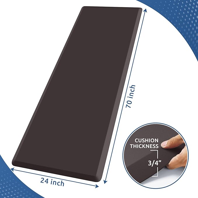KitchenClouds Kitchen Mat Cushioned Anti Fatigue Rug 24"x70" Water Resistant, Non Slip, Standing and Comfort Desk/Floor Mats for House Sink Office (Chocolate)