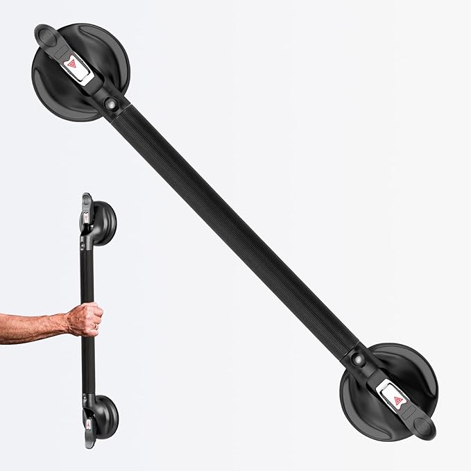 Shower Handle,Shower Handles with Strong Suction Cup Grab Bar,Bathroom Safety Grab Bar for Handicap Elderly Seniors and Disabled,Heavy Duty,Black