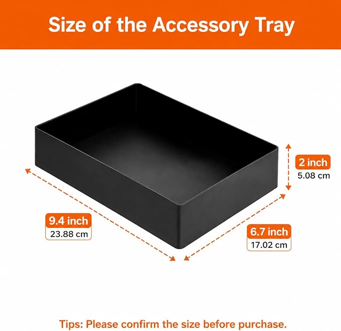 Amazon Basics Rectangular Plastic Desk Organizer with Storage Trays, Accessory Tray for Office Supplies and Pen Holder, 9.4 x 6.7 x 2 inch, Black