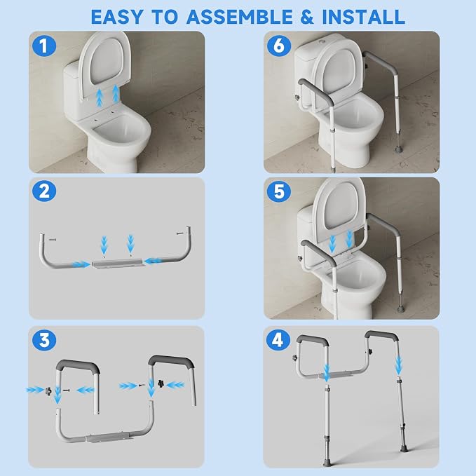 Toilet Safety Rails for Seniors | Reinforced Steel Frame, Padded Armrests, Adjustable Height & Width, for Elderly, Handicap & Post-Surgery, 350lbs Capacity