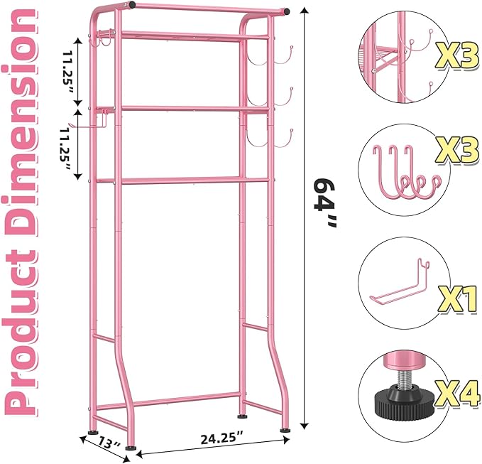 Simple Trending 3 Tier Over The Toilet Rack, Shelf Bathroom, Bathroom Stand Organizer Space Saver, Pink