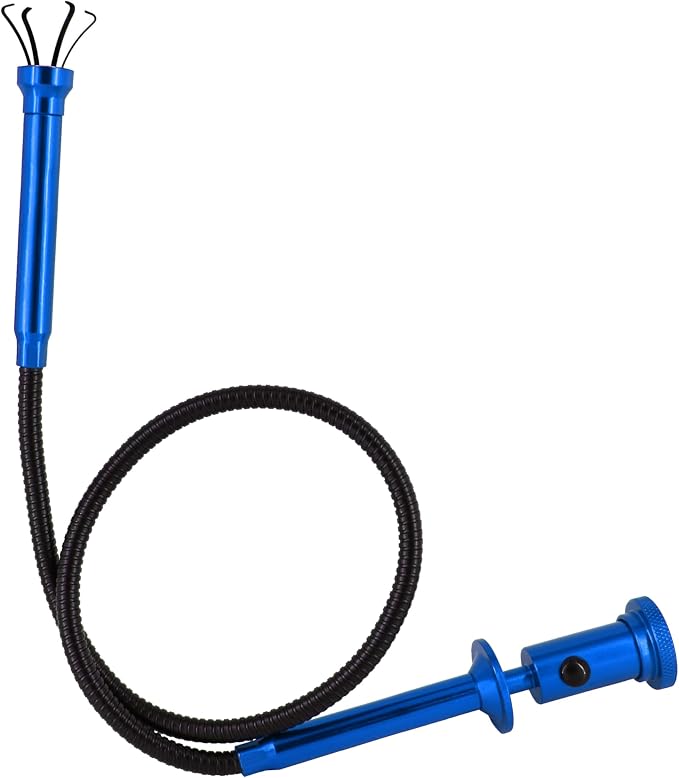 Flexible Claw Pickup Tool with Magnet Tool Flexible telescoping Claw led Light Grabber Extend，Long 28'' Four Claw 4-Claw for Small Parts Pickup Reacher Tool for Mechanics,Jewelry,Kids,etc. (Blue)