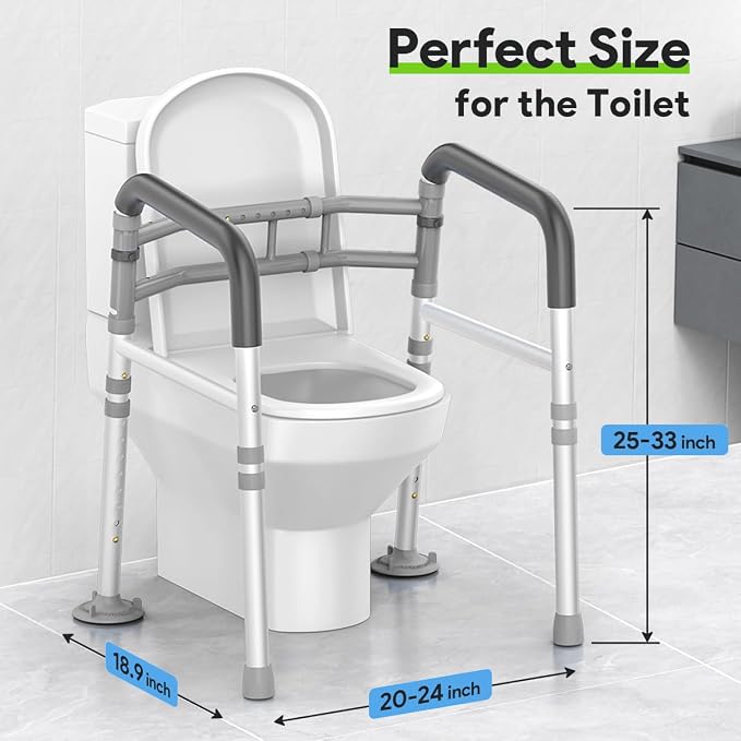 Delog Toilet Safety Rails 300 lb - Adjustable Toilet Safety Frame & Rails, Toilet Safety Rail for Elderly Adults, Toilet Handles for Seniors, Toilet Bars for Elderly & Handicap (Gray)