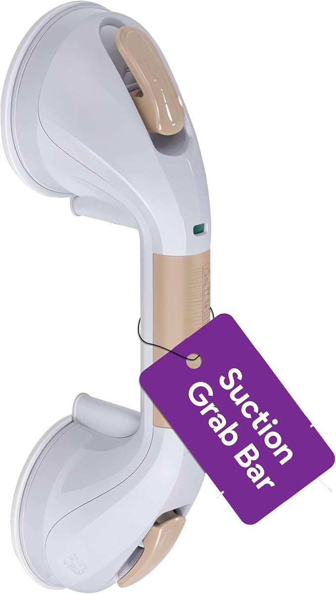 Suction Grab Bar for Shower and Bathtub - Tool Free Suction Cup Bath & Shower Handles with Color Coded Secure Locking Latches - Bathroom Wall Safety Grab Bars for Seniors and Elderly