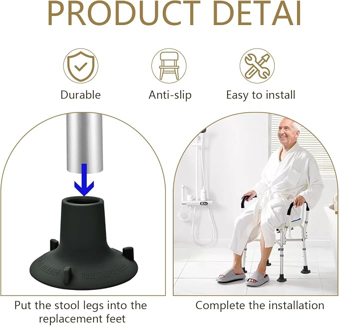 Replacement Feet for Shower Chair, 4 Pack Non-Slip TPR Suction Cup Feet for 1" Pipe (Actual I.D. ~24mm), 3.6" Base - for Smooth & Flat Surfaces Only - Please Measure Your Chair Legs Before Purchase