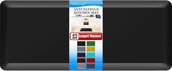4/5 Inch Thick Kitchen Mat - Cushioned Anti Fatigue Mats for Kitchen Floor - Easy to Clean, Waterproof, Non-Slip Kitchen Rug for Sink, Office, Kitchen (22''x54'' Black)