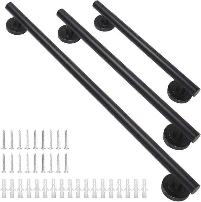 Lava Odoro Shower Grab Bar, Modern Set Stainless Steel Handicap Grab Bar for Bathtubs and Showers, Shower Safety Bar for Seniors Disabled, ADA-Compliant (Matte Black, 3 Pack 18", 24'', 36")
