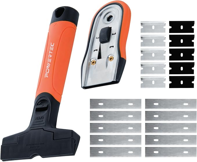 POWERTEC Razor Blade Scraper Tool Set with 20 Blades - 3.5" & 1.5" Scrapers for Removing Decals, Stickers, Glue, Paint & More (72066)
