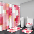Yddsky 4 Pcs Pink and Gold Geometric Shower Curtain Sets Non-Slip Bath Rugs, Bathroom Accessories,Bathroom Sets with Shower Curtain and Rugs, Pink Geometric Modern Bathroom Decor with 12 Hooks