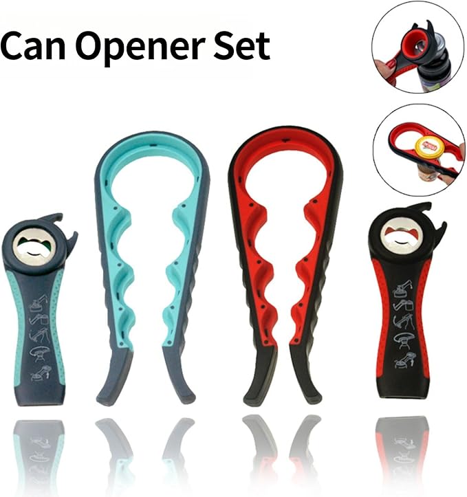 Multi-Grip Jar Opener and Bottle Opener Tool, Ergonomic Design with Non-Slip Handles, (biack and red)
