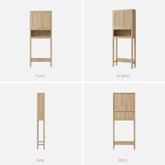 SICOTAS Over The Toilet Storage Cabinet with Rattan Door, Freestanding Bathroom Organizer with Adjustable Shelf, Space Saver Cabinet for Bathroom, Laundry Room, Restroom