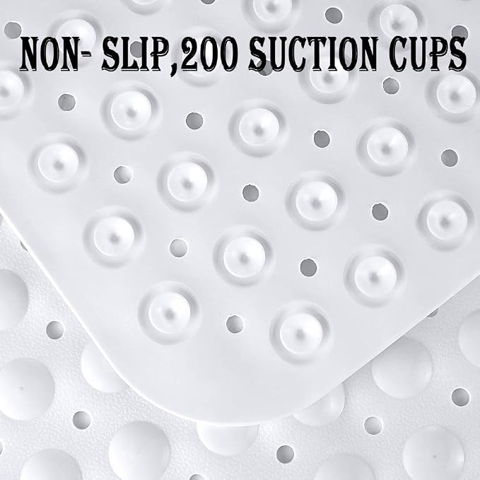 YINENN Bath and Shower Safety Mats 40x16 inch, Non Slip with Suction Cups for Bathroom Stall and Tub Floor, Extra Large and Machine Washable, Drain Holes Keep Bathtub Clean, White
