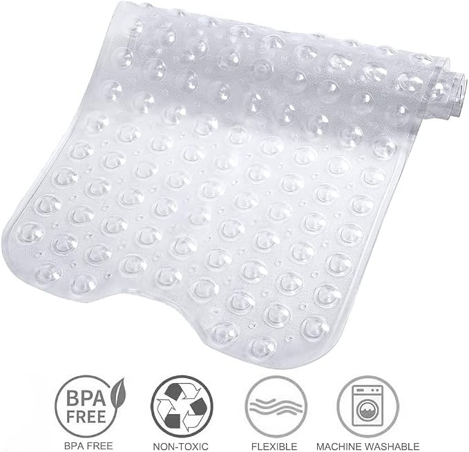Tree Bud Bathtub Mats for Shower Tub Non-Slip Bath Mat 39 x 16 Inch Extra Long Shower Mat, Bath Tub Mat for Bathroom with Machine Washable, BPA Free for Kids (Clear)