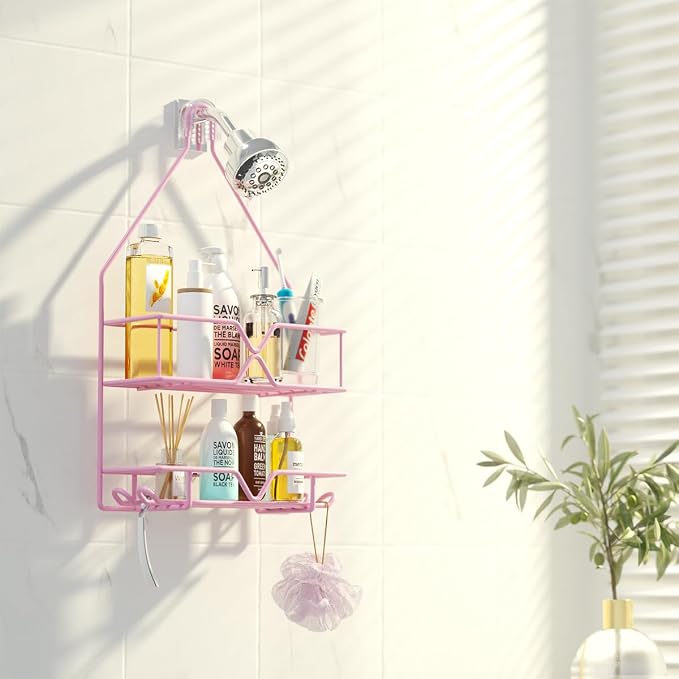 TreeLen Pink Shower Caddy Over Shower Head, Pink Bathroom Accessories, Gift for Girlfriend, Wife, Little Girl