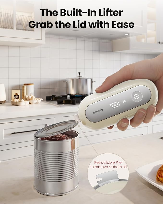 Canslab RETRO Electric Can Opener, Auto-Stop One-Touch Operation, USB Rechargeable with LED Battery Track, Side Cut Smooth Edge Can Opener for Seniors with Arthritis, Wall-Mountable Small Size, Cream