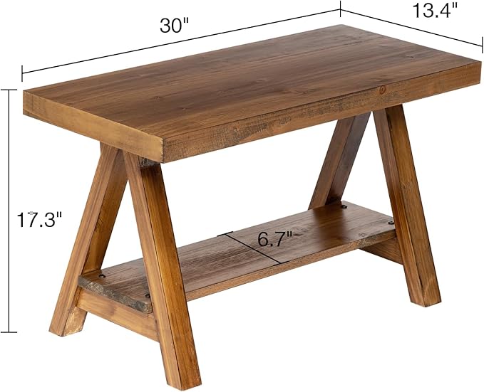 Wnutrees Farmhouse Wood Bench, Rustic Indoor Storage Bench for Entryway, Living Room, End of Bed, Original Solid Wood Construction