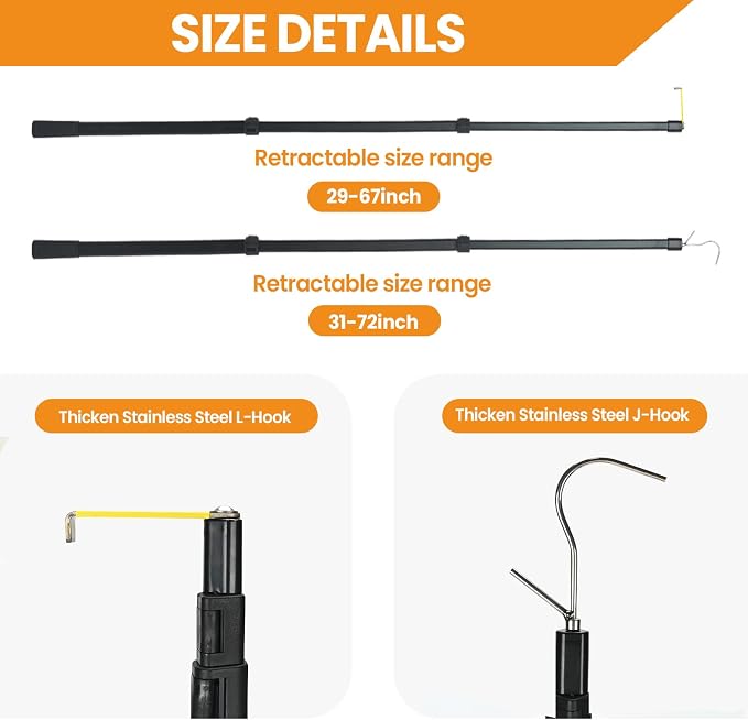 Magnetically Mounted 6.9 Ft Truck Cargo Grabber Reach Retriever Tool Upgraded Extendable Pickup Truck Bed Accessories, Multi-Use Telescoping Truck Bed Reach Tool with Two Hooks