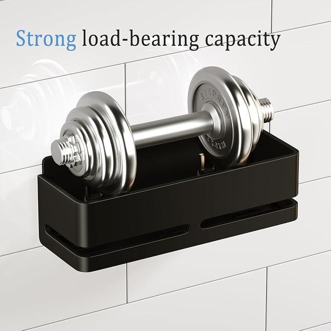 Bathroom Shower Caddy (5-piece Set), wall-Mounted Shelf with soap Dish and Toothbrush Holder, no Drilling Required, Ideal for Bathroom Storage and Also Suitable for Kitchen (Black)