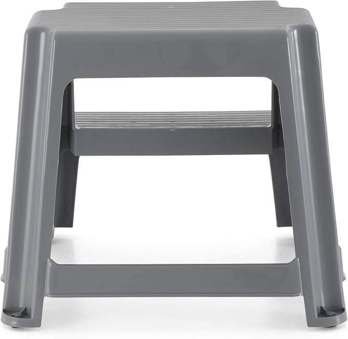 Gracious Living 16-Inch Tall Plastic 2 Step Stool, Portable Dual Step Ladder Foot Stool for Kitchen, Bathroom, Bedroom, and Garage, Gray (4 Pack)