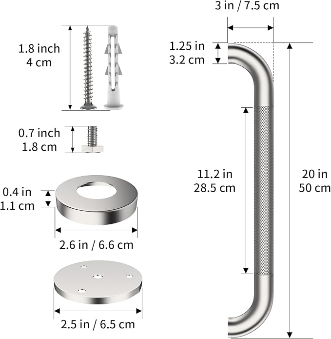 20 Inch Grab Bar for Shower, ZUXET Safety Shower Handle for Seniors w/Knurled Texture, 304 Stainless Steel Anti-Slip Safety Handrail, Handicap Elderly Bathtub Toilet Bathroom Assist (Brushed Nickel)