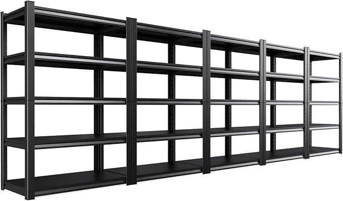 5-Pack Heavy Duty Garage Shelving for Garage, Warehouse & Workshop Organization, 71" H x 35" W x 16" D Adjustable 5-Tier All Metal Storage Shelf for Tools, Storage Bins & Bulk Items